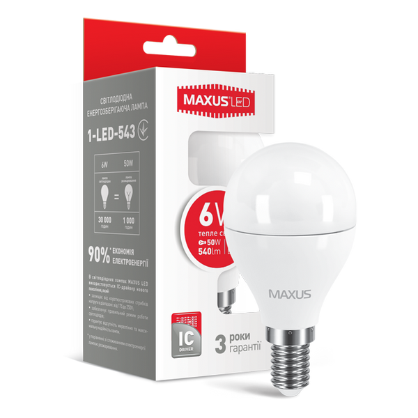LED лампа Maxus G45 6W теплый свет E14 (1-LED-543) 1-LED-543 фото